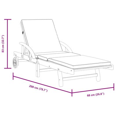 vidaXL Ležaljke za sunčanje s jastucima 2 kom 200x68x83cm drvo bagrema