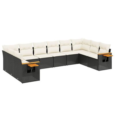 vidaXL 10-dijelni set vrtnih sofa s jastucima crni od poliratana