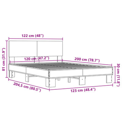 vidaXL Okvir kreveta boja hrasta 120x200 cm konstruirano drvo i metal