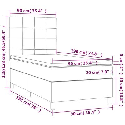 vidaXL Krevet box spring s madracem LED crni 90x190 cm baršun