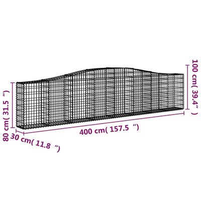 vidaXL Lučne gabionske košare 6 kom 400x30x80/100 cm pocinčano željezo