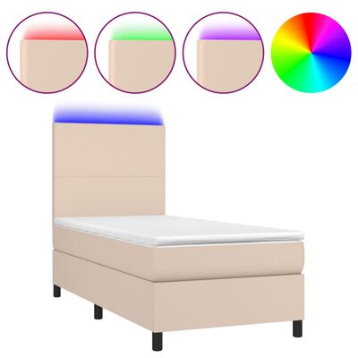 vidaXL Krevet box spring i madrac LED cappuccino 80x200cm umjetna koža