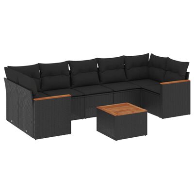 vidaXL 8-dijelni set vrtnih sofa od poliratana s jastucima crni