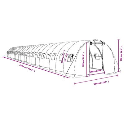 vidaXL Staklenik s čeličnim okvirom zeleni 72 m² 24 x 3 x 2 m