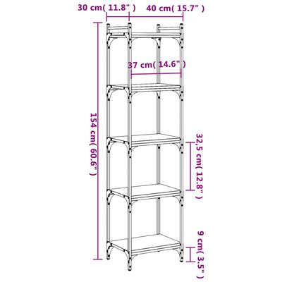 vidaXL Regal za knjige s 5 razina crni 40x30x154 cm konstruirano drvo