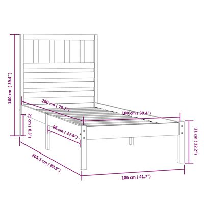 vidaXL Okvir za krevet od masivne borovine boja meda 100 x 200 cm