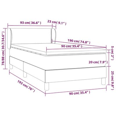 vidaXL Box spring krevet s madracem svjetlosivi 90x190 cm baršunasti