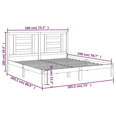 vidaXL Okvir za krevet od masivnog drva crni 180 x 200 cm 6FT bračni