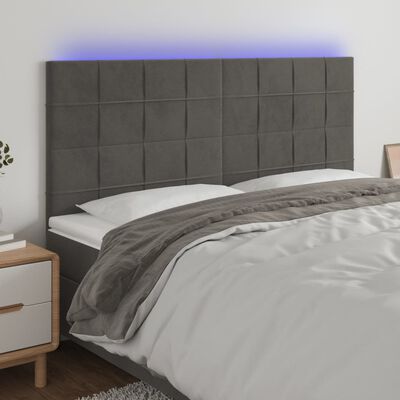 vidaXL LED uzglavlje tamnosivo 200x5x118/128 cm baršunasto