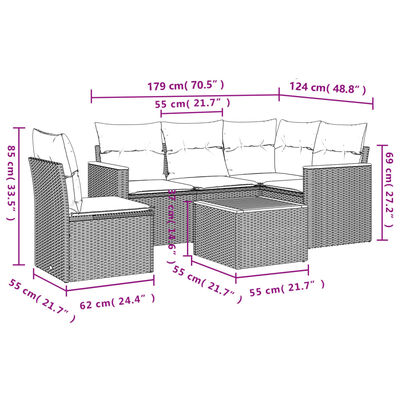 vidaXL 6-dijelni set vrtnih sofa s jastucima bež od poliratana