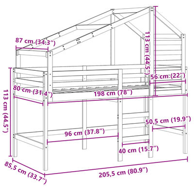 vidaXL Krevet na kat s ljestvama i krovom 80x200 cm od borovine