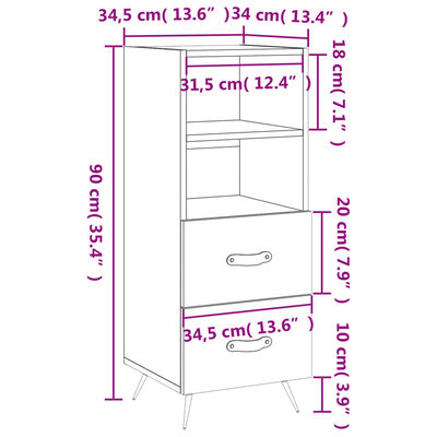 vidaXL Komoda boja hrasta sonome 34,5x34x90 cm od konstruiranog drva