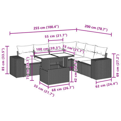 vidaXL 7-dijelni set vrtnih sofa od poliratana s jastucima crni