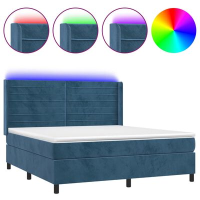 vidaXL Krevet box spring s madracem LED tamnoplavi 160x200 cm baršun