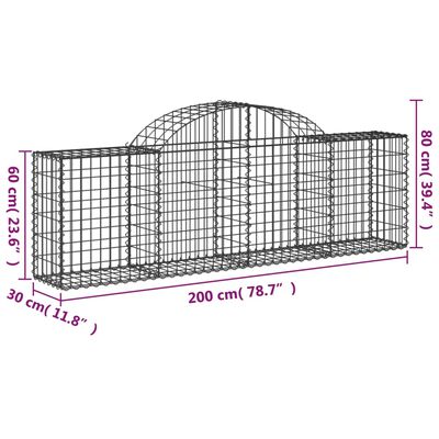 vidaXL Lučne gabionske košare 25 kom 200x30x60/80 cm pocinčano željezo