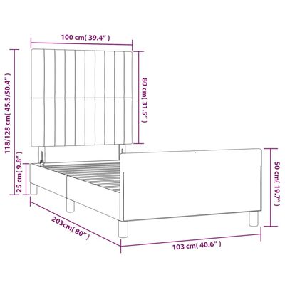 vidaXL Okvir za krevet s uzglavljem tamnosivi 100x200 cm baršunasti