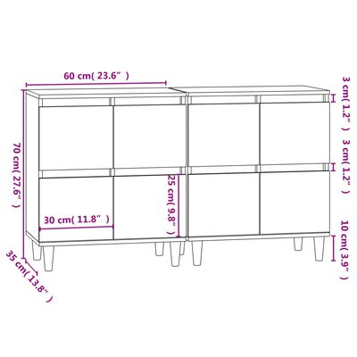 vidaXL Komoda 2 kom boja hrasta sonome 60x35x70 cm konstruirano drvo