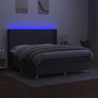 vidaXL Krevet box spring s madracem LED tamnosivi 180x200 cm tkanina