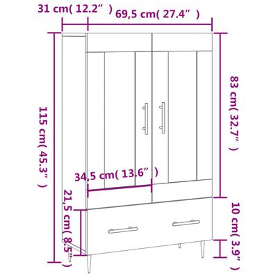 vidaXL Visoka komoda boja hrasta 69,5 x 31 x 115 cm konstruirano drvo