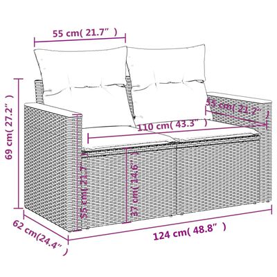 vidaXL 13-dijelni set vrtnih sofa s jastucima poliratan crni