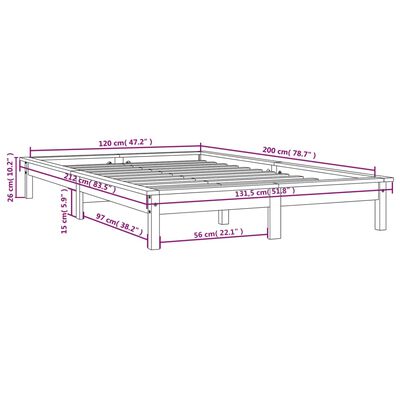 vidaXL Okvir za krevet smeđi boja meda 120x200 cm od masivne borovine