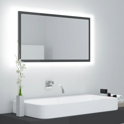 vidaXL LED kupaonsko ogledalo visoki sjaj sivo 80x8,5x37 cm akrilno