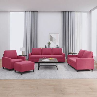 vidaXL 4-dijelni set sofa s jastucima crvena boja vina baršunasti