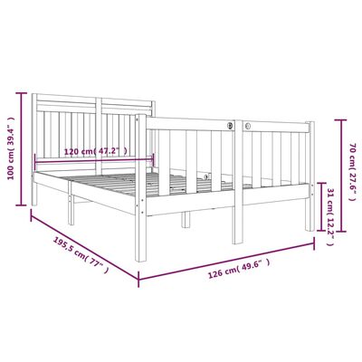 vidaXL Okvir za krevet od masivnog drva 120 x 190 cm mali bračni