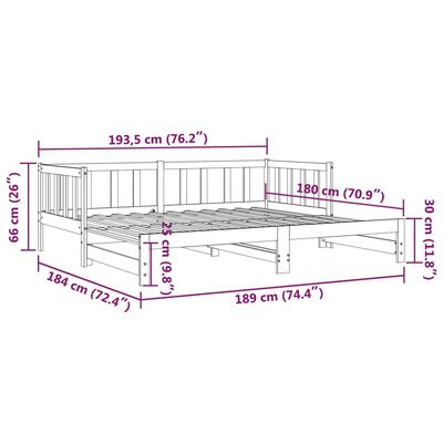 vidaXL Dnevni krevet na razvlačenje crni 90x190 cm masivna borovina