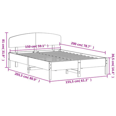 vidaXL Okvir za krevet s uzglavljem bijeli 150 x 200 cm borovina