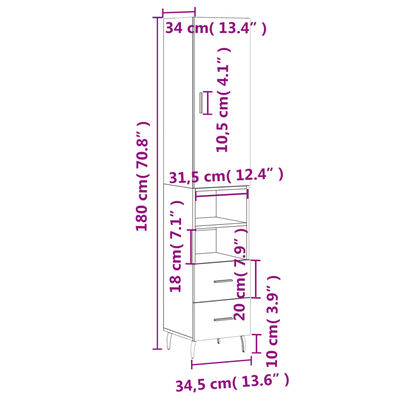 vidaXL Visoka komoda dimljeni hrast 34,5x34x180cm konstruiranog drva