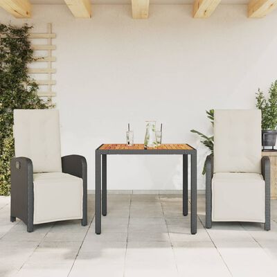 vidaXL 3-dijelni bistro set s jastucima crni od poliratana