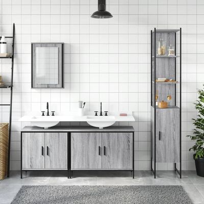 vidaXL 4-dijelni set kupaonskog namještaja siva boja hrasta drveni