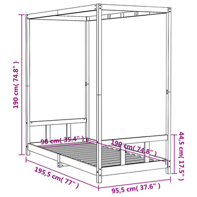 vidaXL Okvir za dječji krevet bijeli 90 x 190 cm od masivne borovine