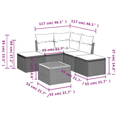 vidaXL 6-dijelni set vrtnih sofa s jastucima bež od poliratana