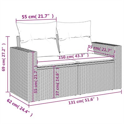vidaXL 3-dijelni set vrtnih sofa s jastucima smeđi od poliratana