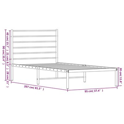 vidaXL Metalni okvir za krevet s uzglavljem bijeli 90x200 cm