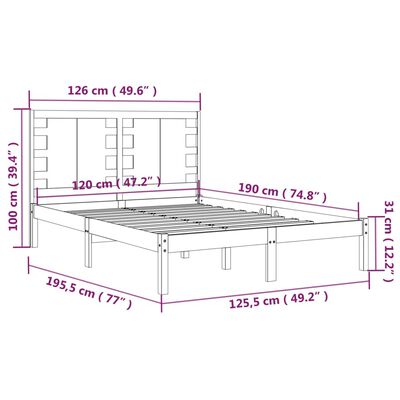 vidaXL Okvir za krevet od masivnog drva 120 x 190 cm 4FT mali bračni