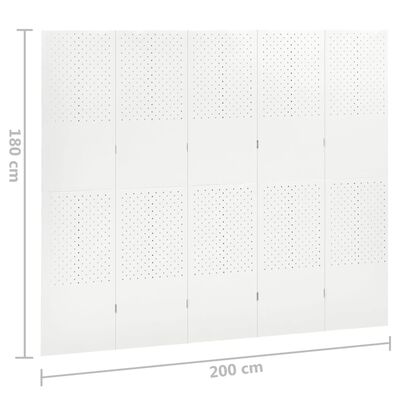 vidaXL Sobna pregrada s 5 panela bijela 200 x 180 cm čelična