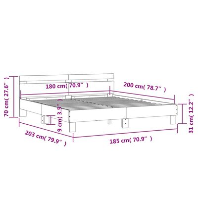 vidaXL Okvir za krevet s uzglavljem boja hrasta 180x200 cm drveni