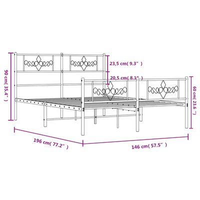 vidaXL Metalni okvir kreveta uzglavlje i podnožje bijeli 140 x 190 cm