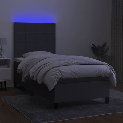 vidaXL Krevet box spring s madracem LED tamnosivi 80 x 200 cm tkanina