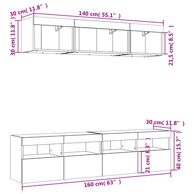 vidaXL 5-dijelni zidni TV elementi s LED bijeli od konstruiranog drva