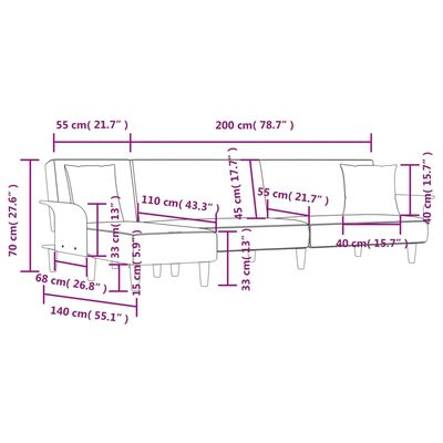 vidaXL Kutna garnitura na razvlačenje tamnosiva 279x140x70 cm tkanina