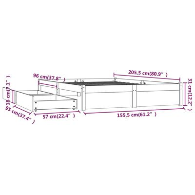 vidaXL Okvir za krevet s ladicama 150 x 200 cm 5FT veliki bračni