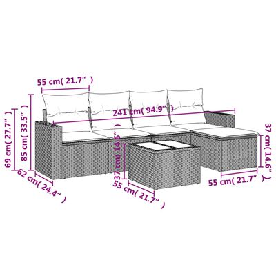 vidaXL 6-dijelni set vrtnih sofa s jastucima crni od poliratana