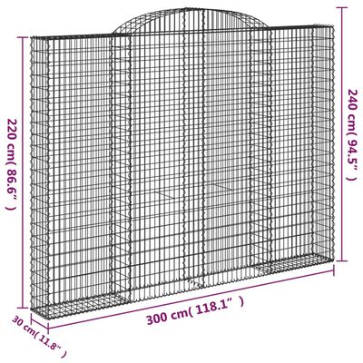 vidaXL Lučne gabionske košare 5 kom 300x30x220/240cm pocinčano željezo