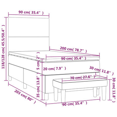 vidaXL Krevet s oprugama i madracem sivi 90 x 200 cm od umjetne kože