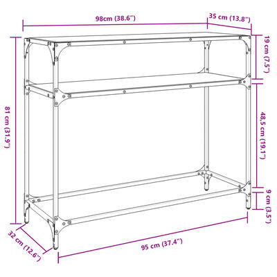 vidaXL Stolić s prozirnom staklenom površinom 98x35x81 cm čelik