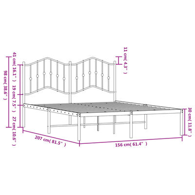 vidaXL Metalni okvir za krevet s uzglavljem bijeli 150x200 cm